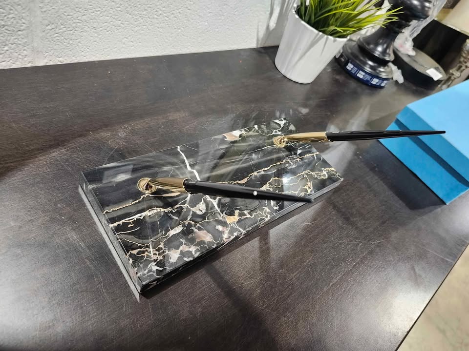 Vintage Black Marble 2-Pen Desk Set - Birks
