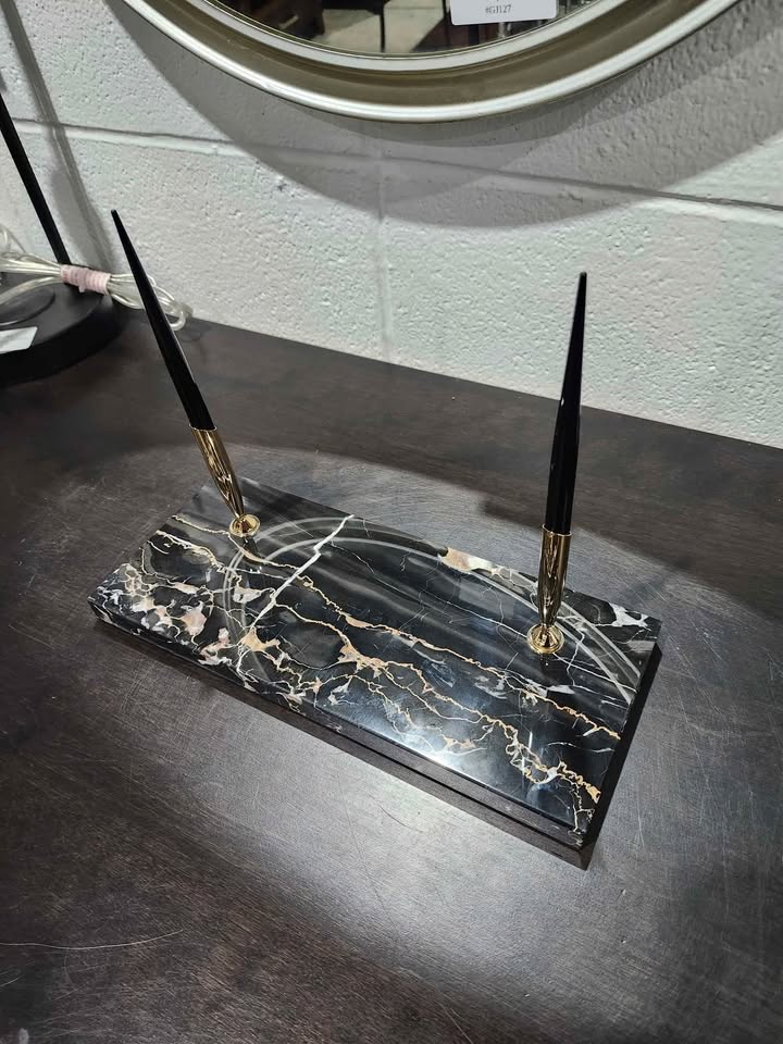 Vintage Black Marble 2-Pen Desk Set - Birks
