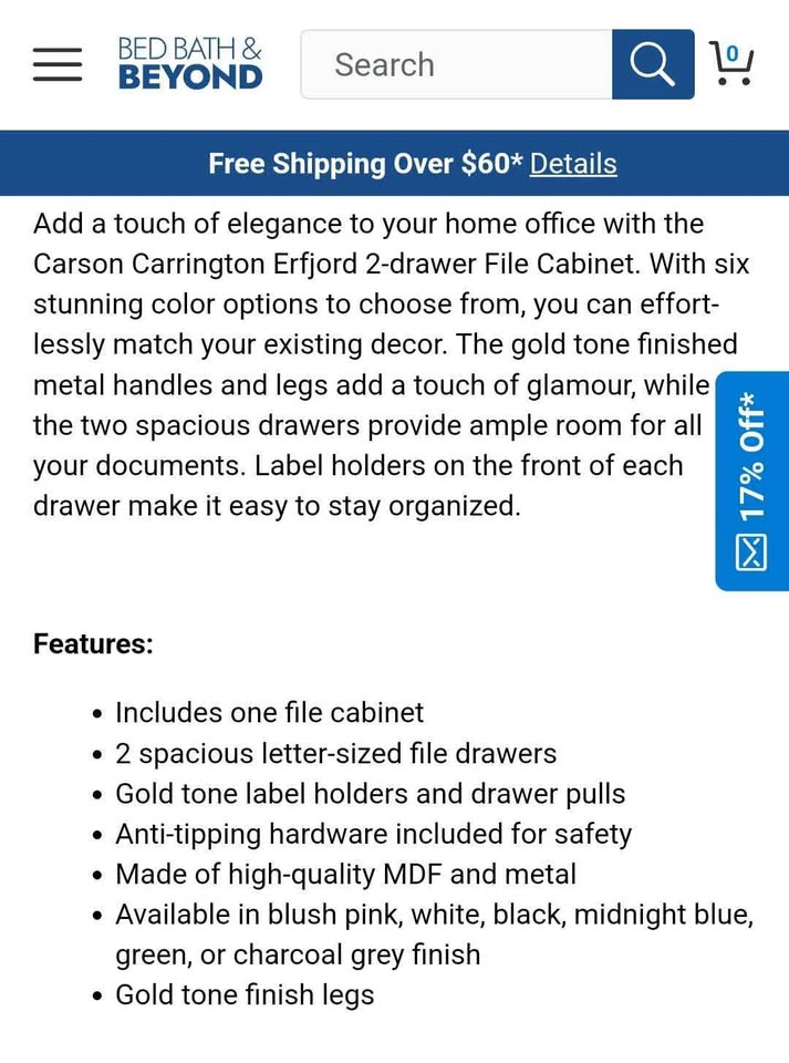 Carson Carrington Erfjord 2-drawer File Cabinet - Blush Pink