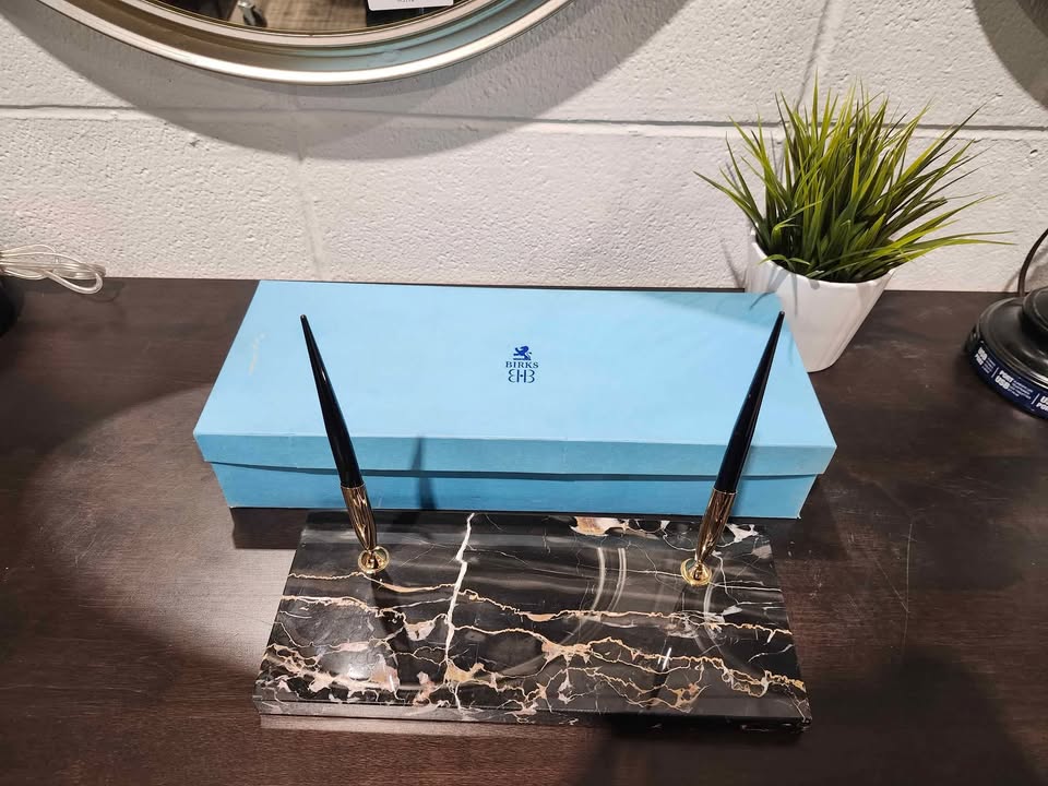 Vintage Black Marble 2-Pen Desk Set - Birks