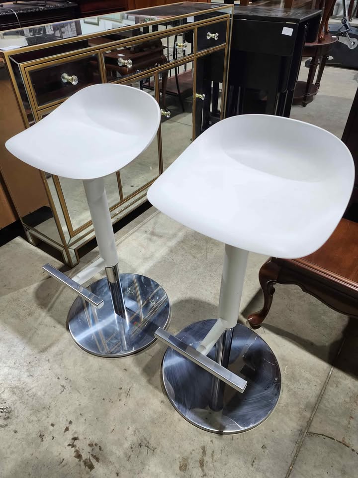 Ikea JANINGE White/Chrome Bar Stools - 2 Available