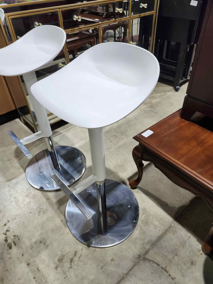 Ikea JANINGE White/Chrome Bar Stools - 2 Available