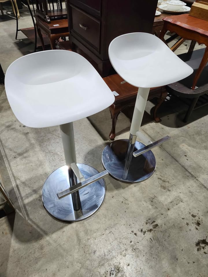 Ikea JANINGE White/Chrome Bar Stools - 2 Available