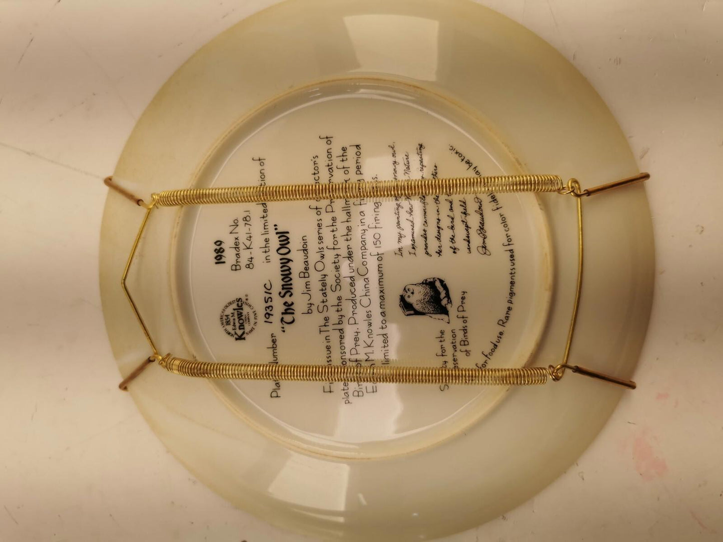 1989 The Snowy Owl Collector Plate W/ Certificate