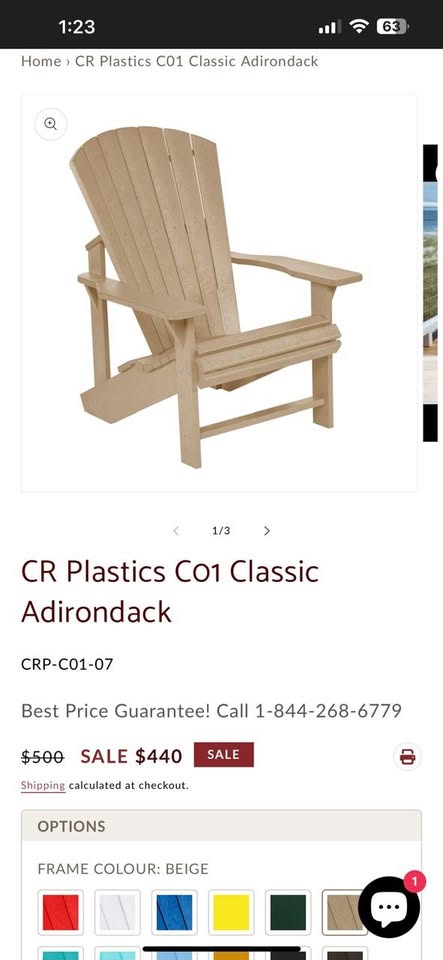 Classic Adirondack Beige Patio Chairs - CR plastics - 2 Available
