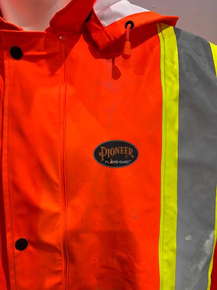 Pioneer Flame Resistant PU Stretch Hi-Vis Waterproof Jacket - Hi-Vis Orange - SIZE XL