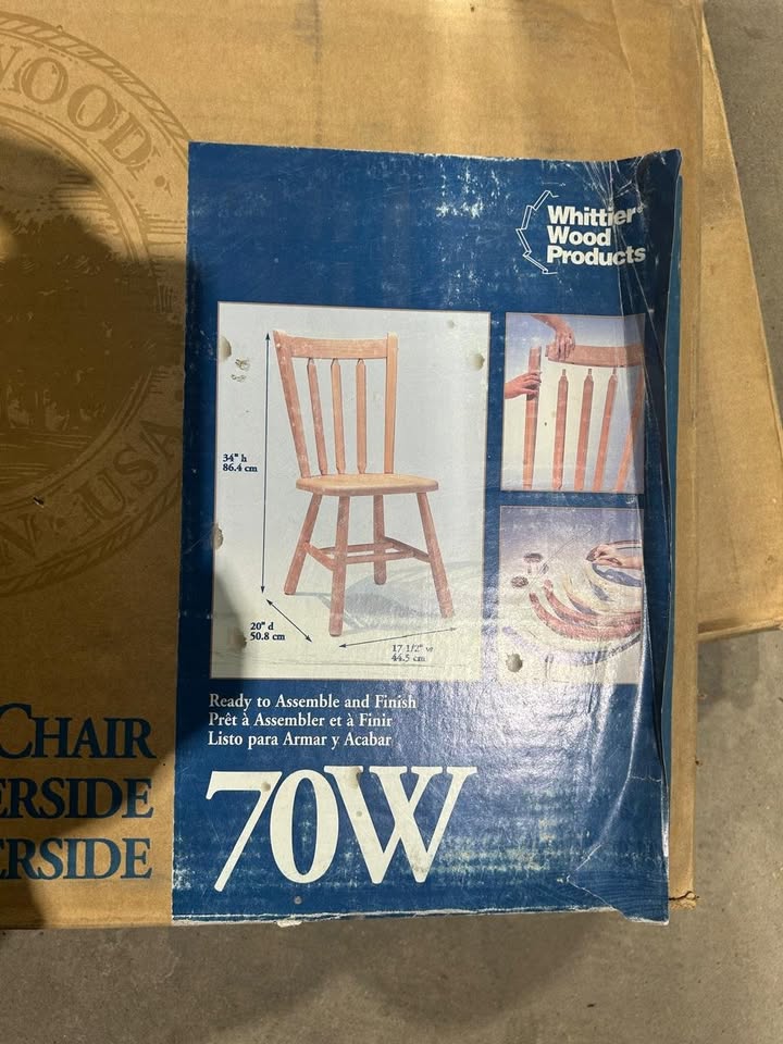 NEW! Whittier Wood Products Country Chair 70W Solid Hardwood ready to finish - 2 Available