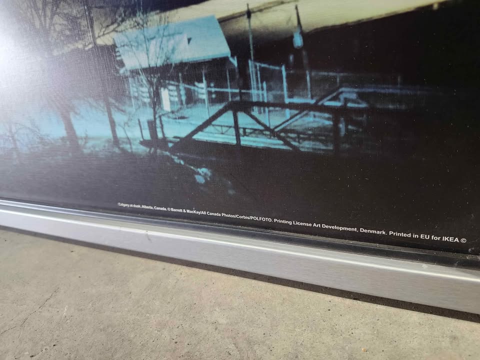 Ikea Wooden/Silver Framed Saddledome Picture 55x40"