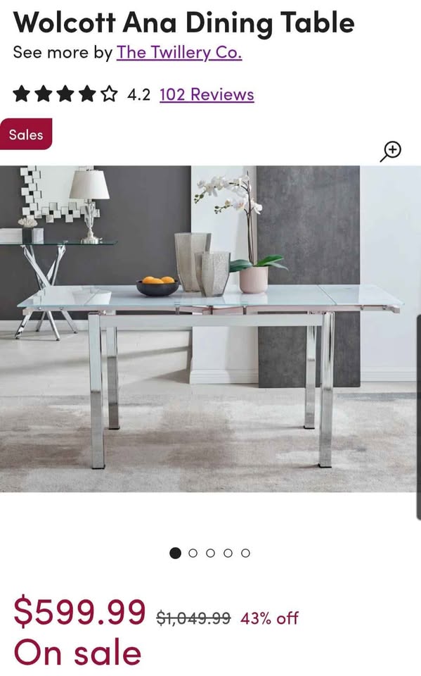 Modern Glass/Chrome Extendable Dining Table