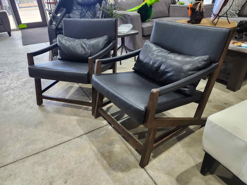 Structube Kanji Pleather/Wooden Vintage Armchair - 2 Available