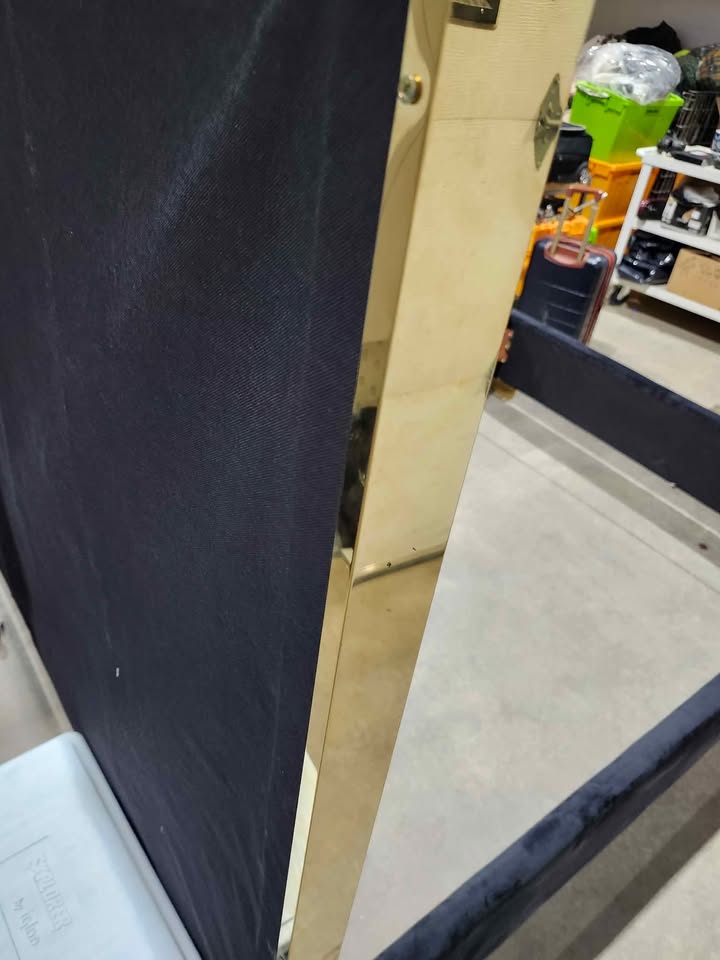 Black Velvet Tutfed Queen Bed Frame with Gold Accents - Queen