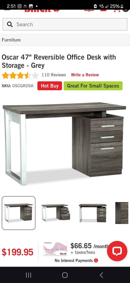 Oscar 47" Reversible Office Desk with Storage - Grey