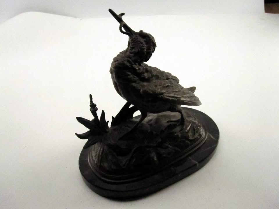 Antique Delabrierre Bronze Bird Statue on Stone Base