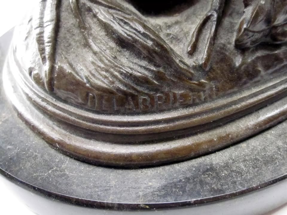 Antique Delabrierre Bronze Bird Statue on Stone Base