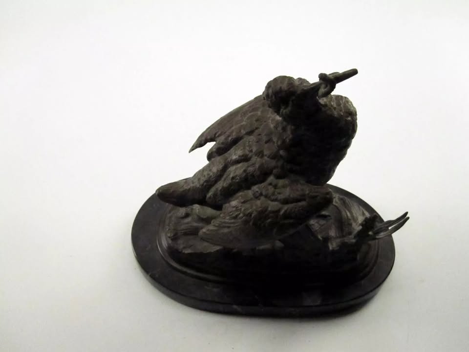 Antique Delabrierre Bronze Bird Statue on Stone Base