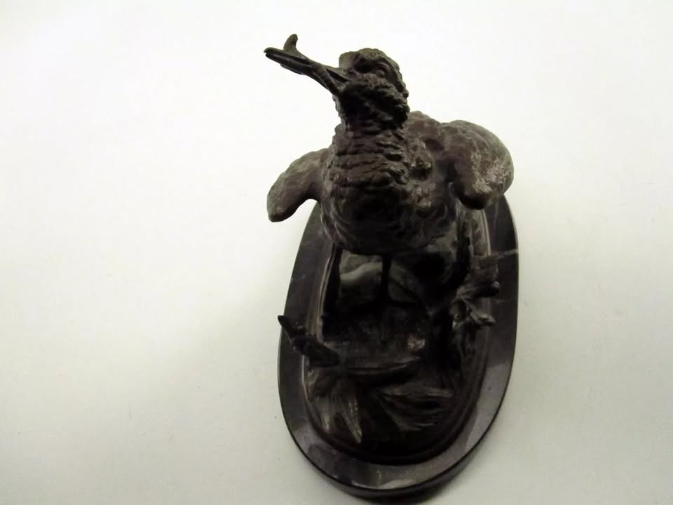 Antique Delabrierre Bronze Bird Statue on Stone Base