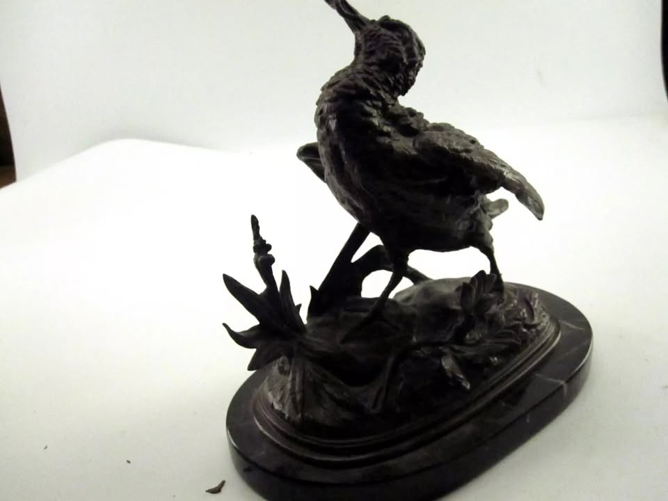 Antique Delabrierre Bronze Bird Statue on Stone Base