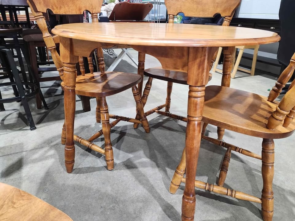 Solid Wooden Round Dining Table & 4 Chairs
