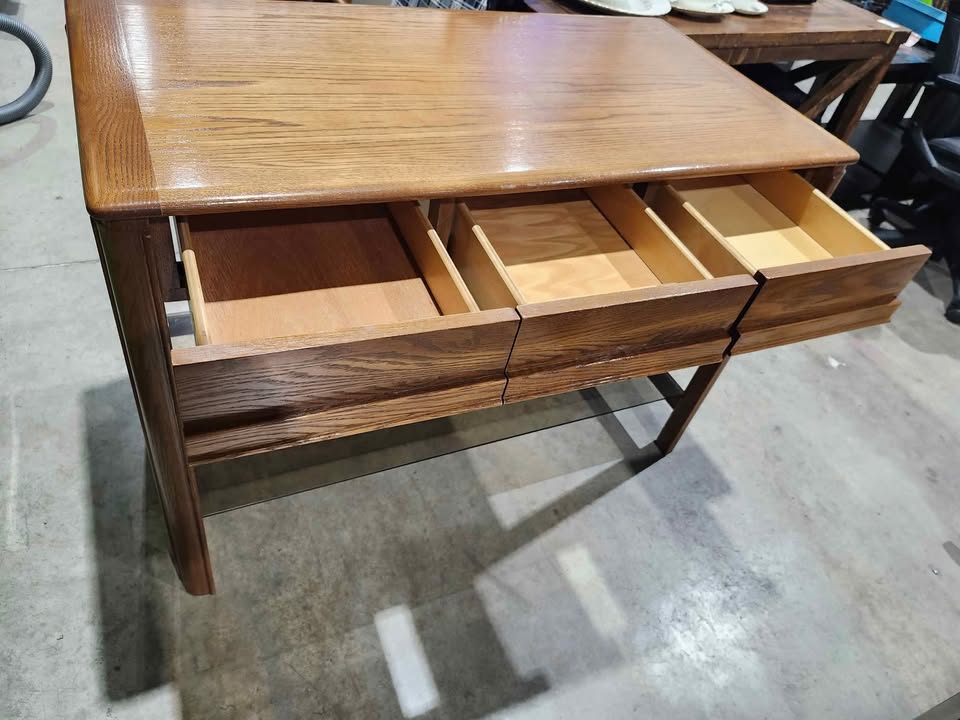 Vintage Wooden Writing Desk with Glass Shelf - Huppé by Victoriaville