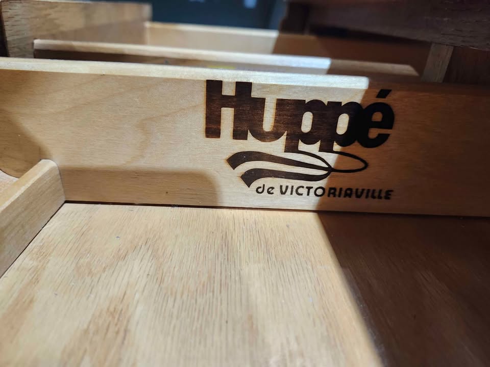 Vintage Wooden Writing Desk with Glass Shelf - Huppé by Victoriaville