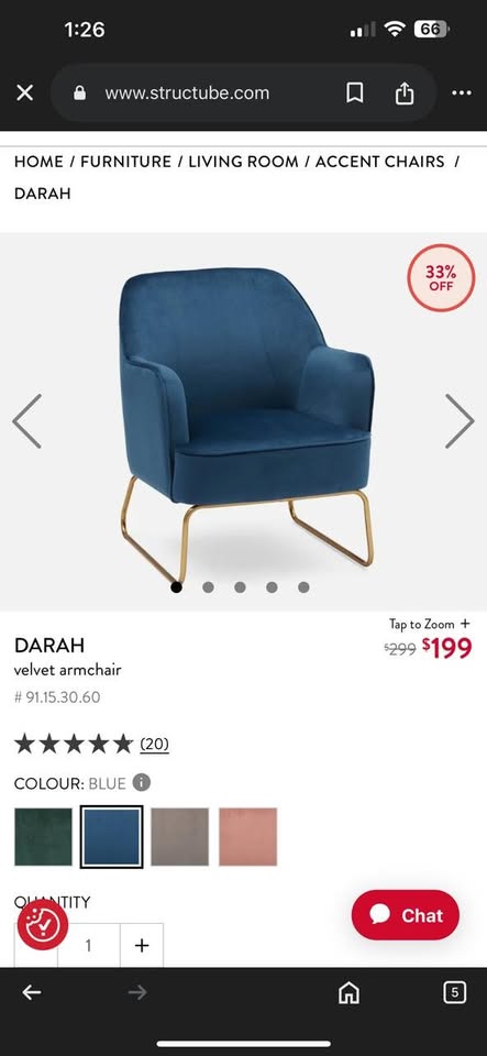 DARAH Blue velvet armchair