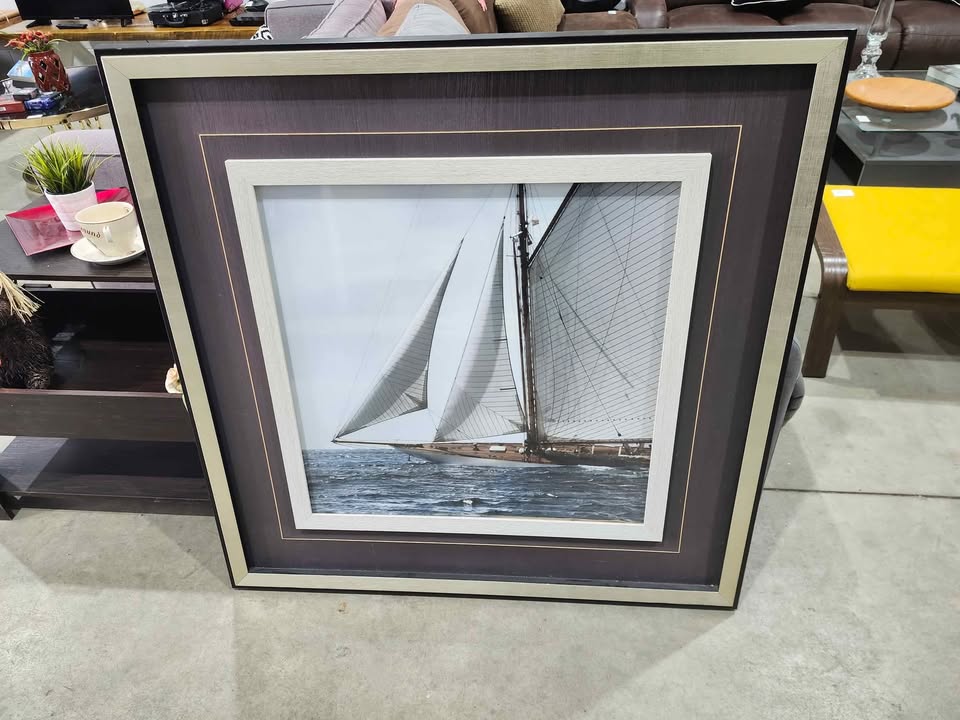 Mercana Sailing South Framed 30" H x 29.5" W Coastal Glass Print