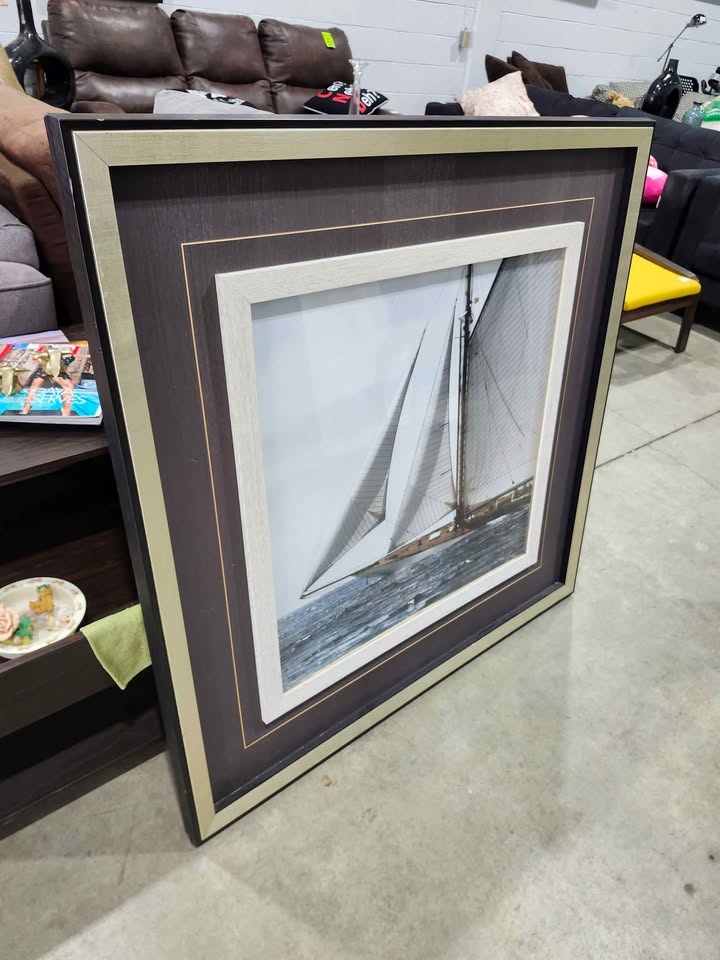 Mercana Sailing South Framed 30" H x 29.5" W Coastal Glass Print