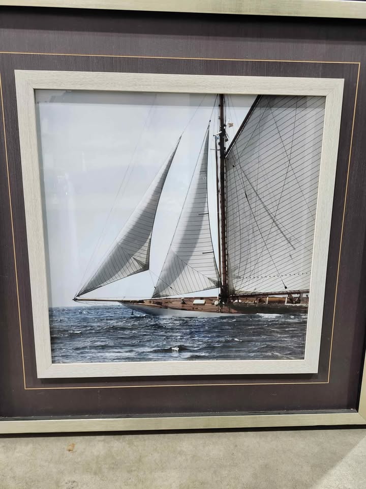 Mercana Sailing South Framed 30" H x 29.5" W Coastal Glass Print