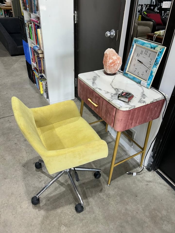 Pastel Yellow Velvet Office Chair
