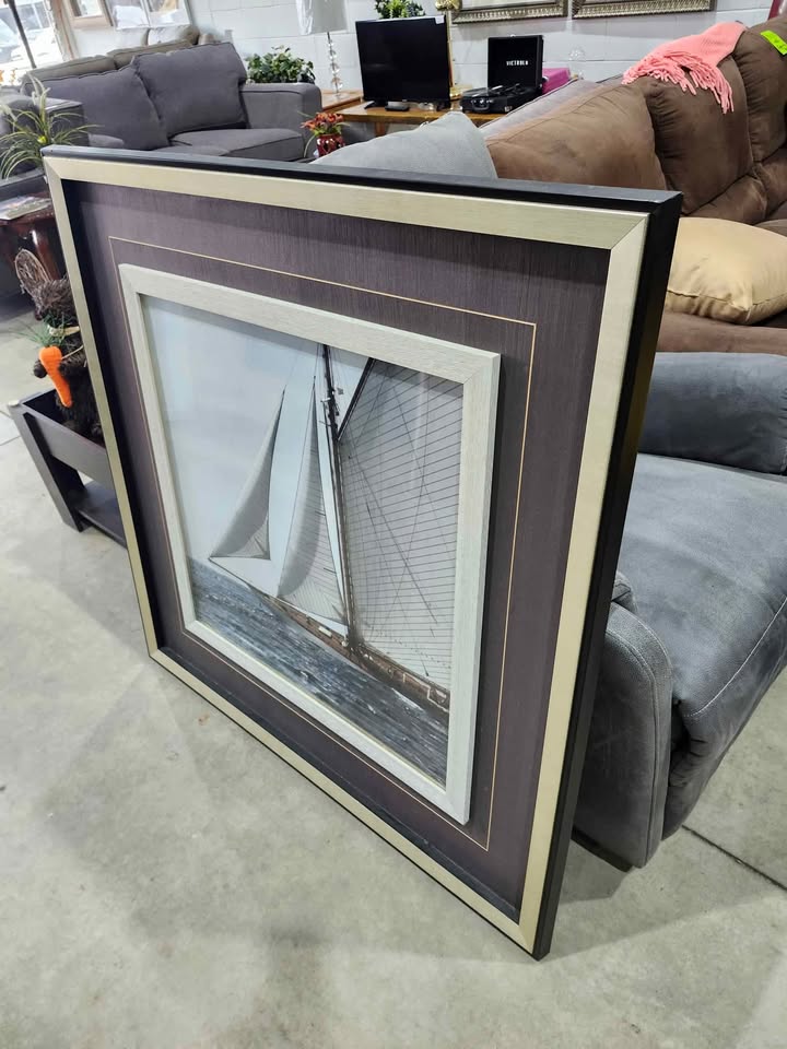 Mercana Sailing South Framed 30" H x 29.5" W Coastal Glass Print