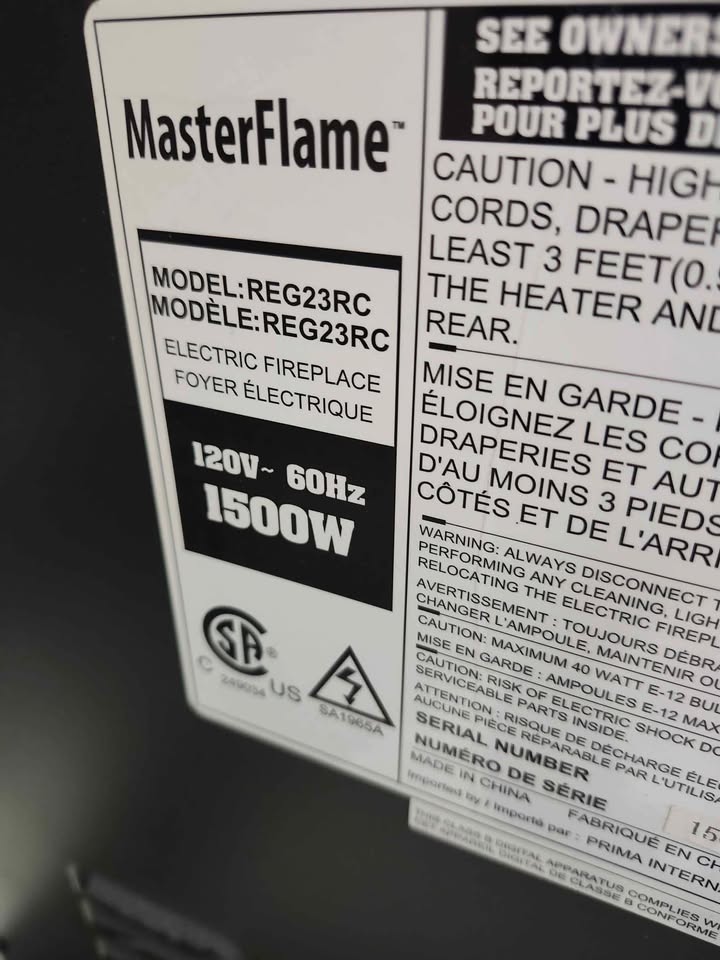 MasterFlame 1500W Electric Fireplace Insert