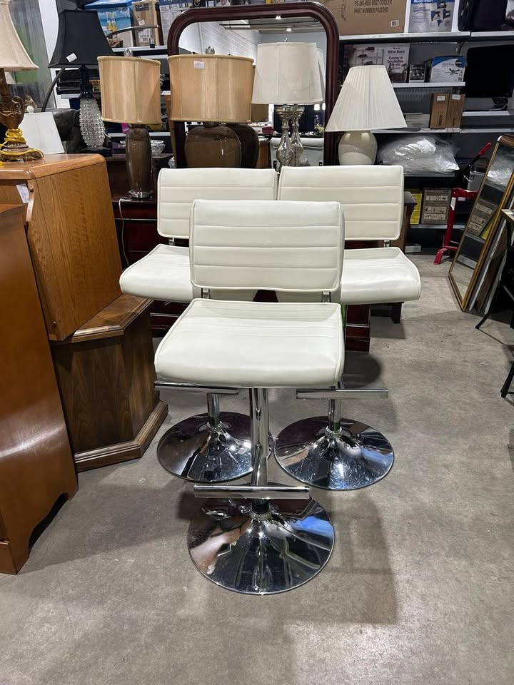 Faux Leather White/Cream colored Stool - 3 Available