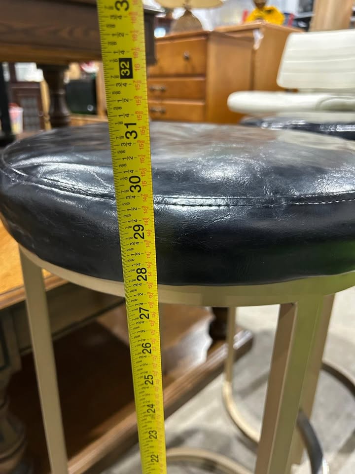 Faux Lether Black Stools - Metal Legs - 2 Available