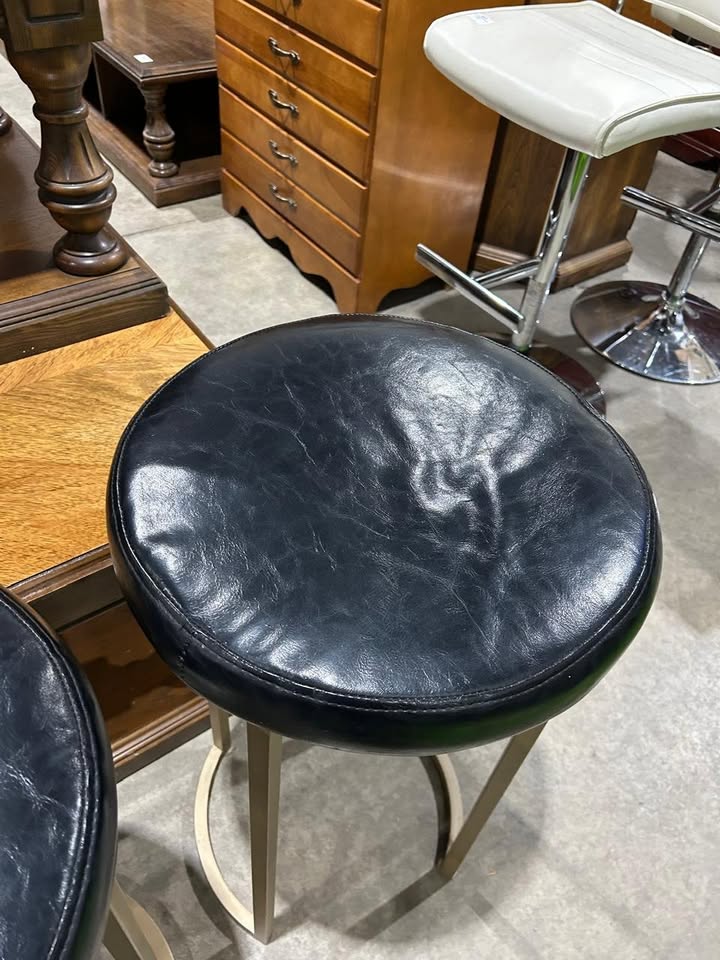 Faux Lether Black Stools - Metal Legs - 2 Available
