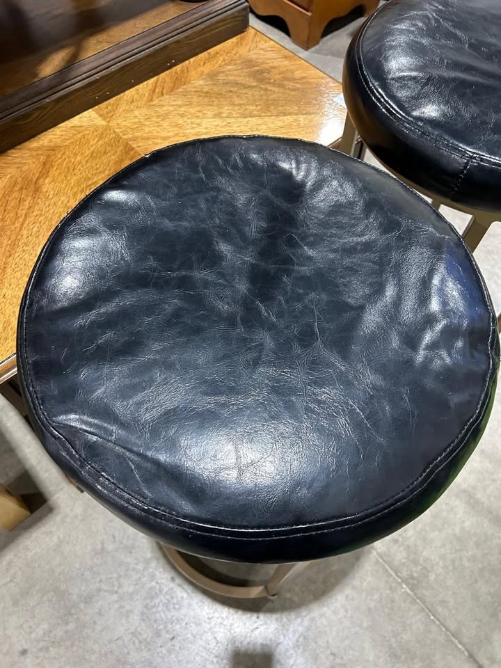 Faux Lether Black Stools - Metal Legs - 2 Available