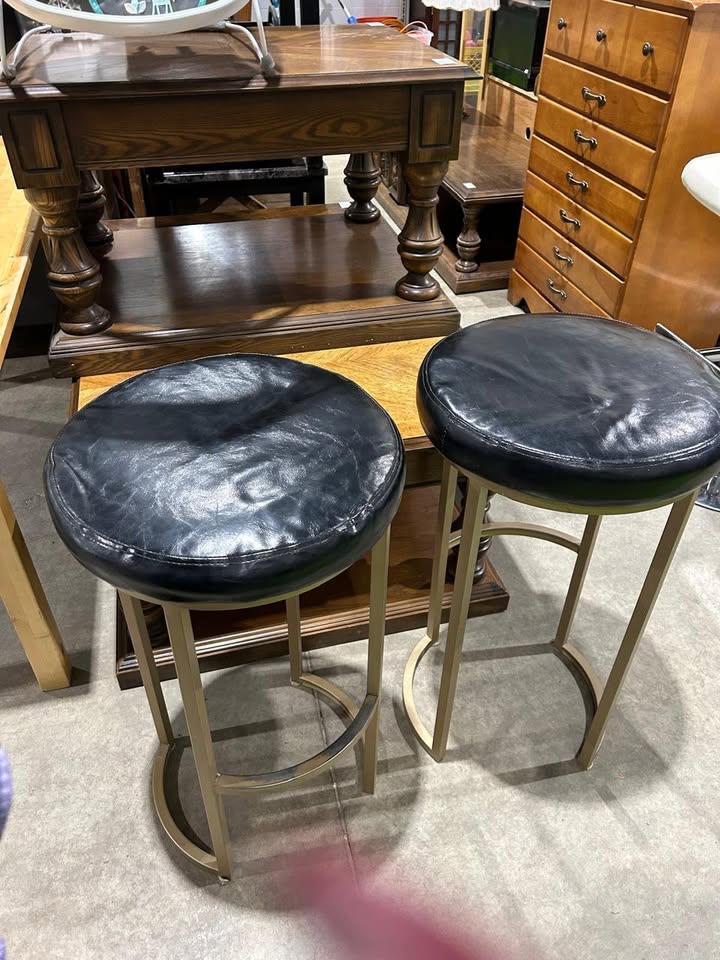 Faux Lether Black Stools - Metal Legs - 2 Available