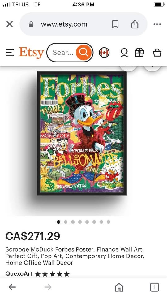 Scrooge McDuck Forbes Canvas Poster 28X40”