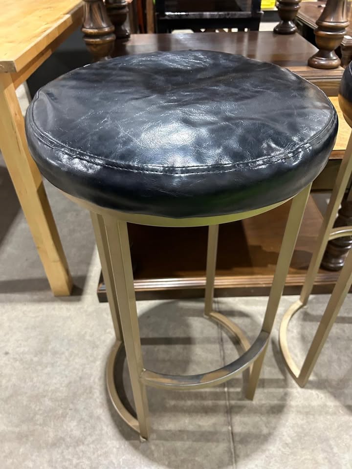 Faux Lether Black Stools - Metal Legs - 2 Available