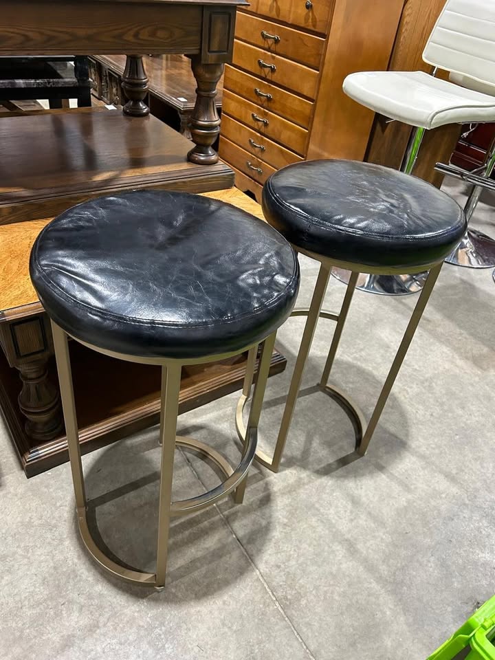 Faux Lether Black Stools - Metal Legs - 2 Available