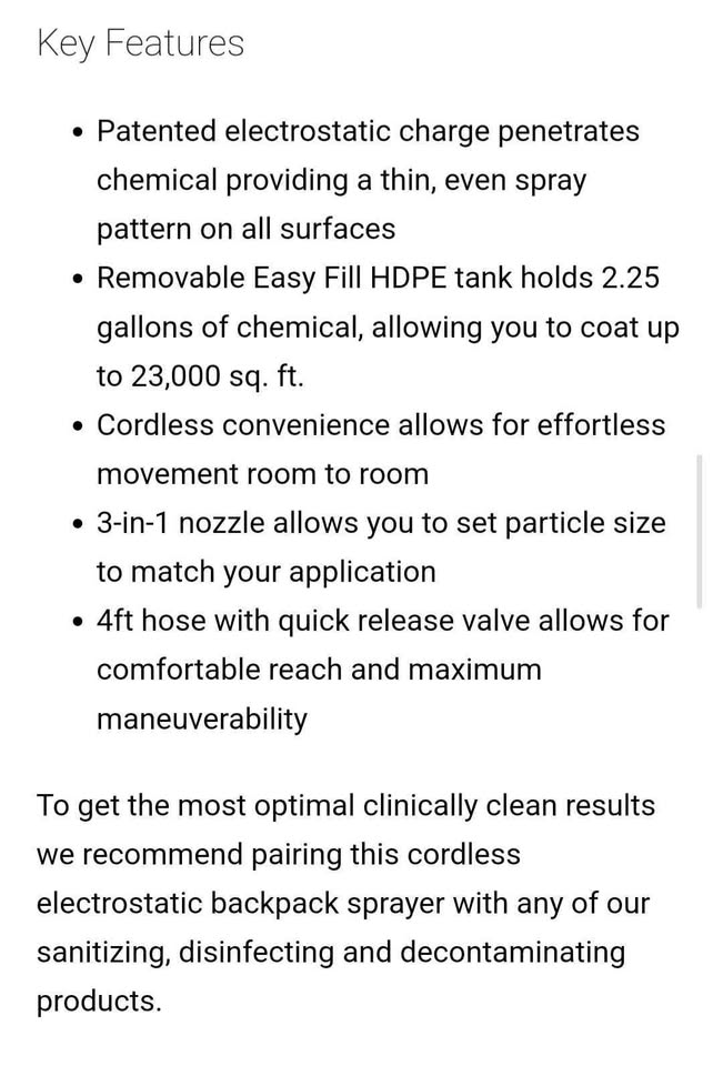 Victory Backpack Electrostatic Sprayer - 2 Available