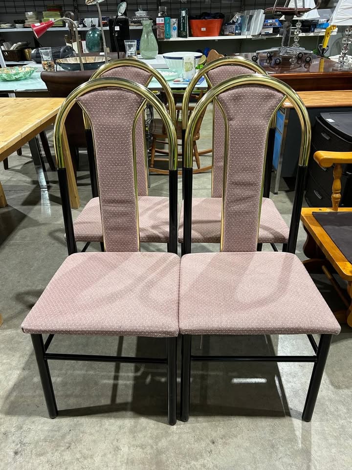 Vintage Dining Chairs - Upholstered and Gold Accents - 4 Available