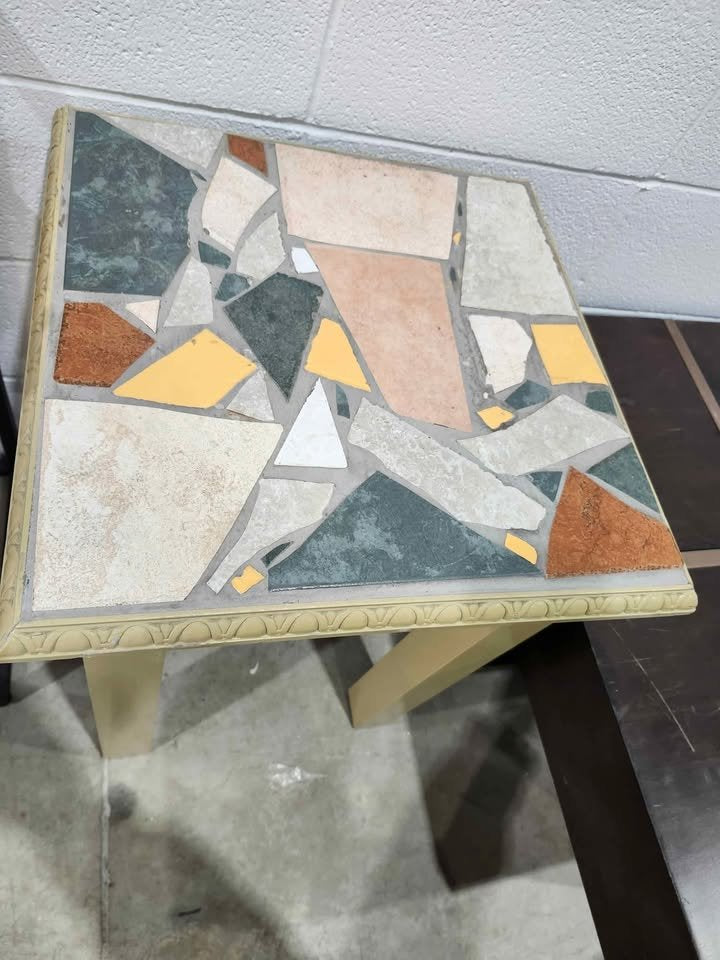 Mosaic Tiled Stone-Top Side Table
