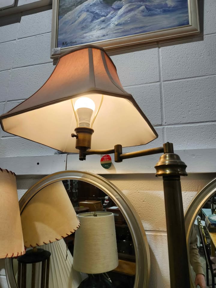 Vintage Style Brass Floor Lamp with Swing Arm