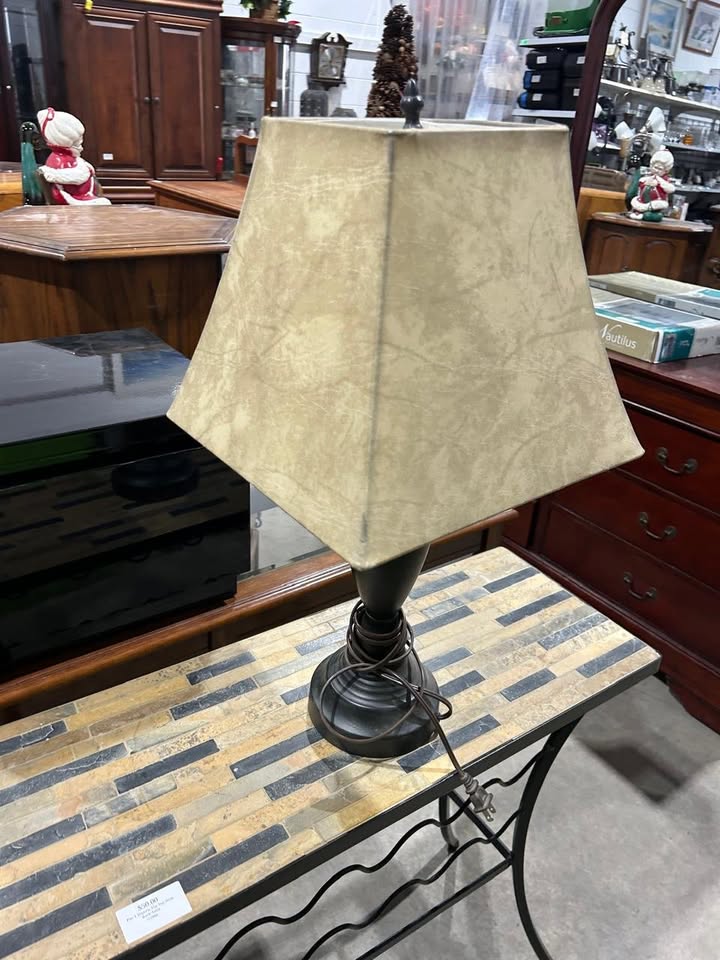Dark Table Lamp with Beige Shade