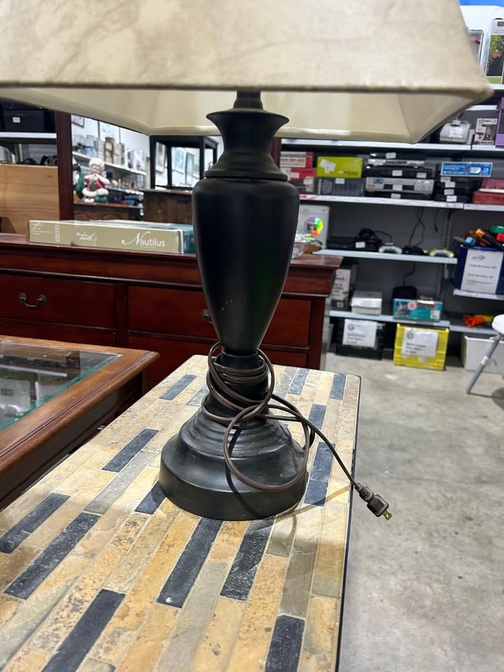 Dark Table Lamp with Beige Shade