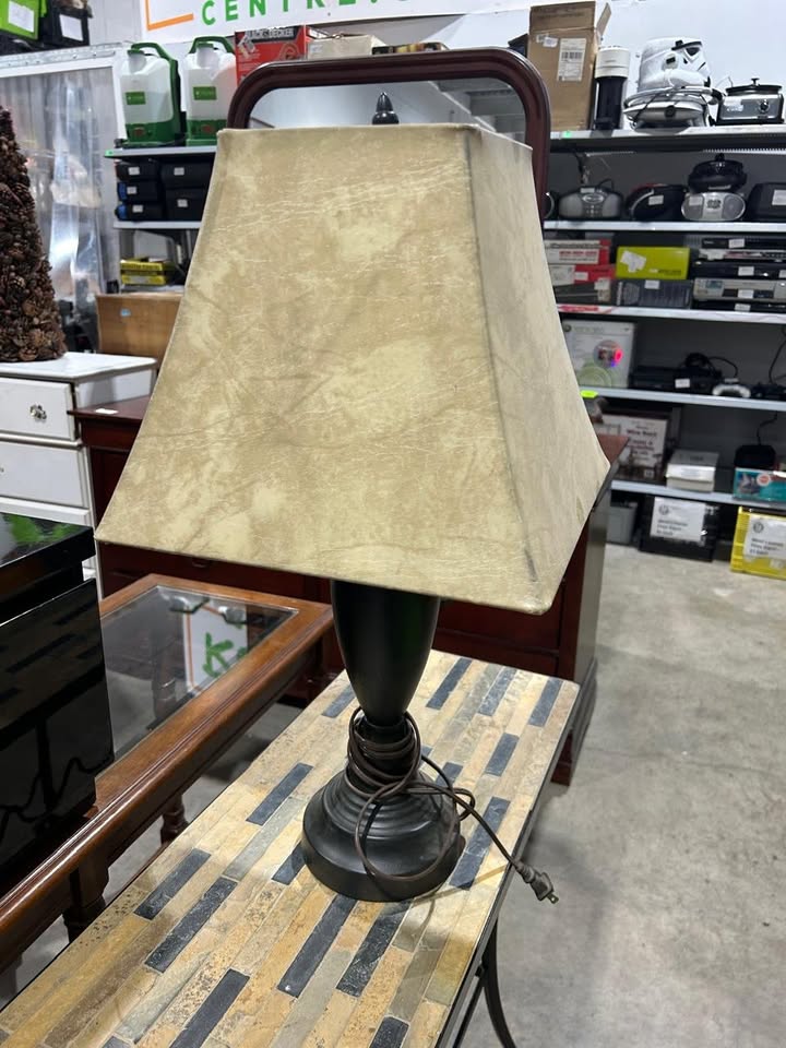 Dark Table Lamp with Beige Shade