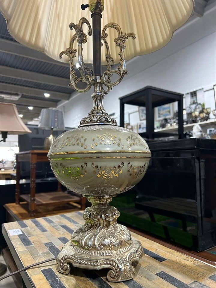Vintage Table Lamp with Pleated Shade