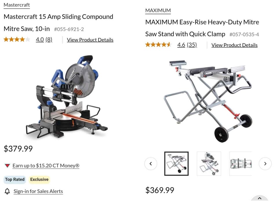 Mastercraft 10" Sliding Compound Mitre Saw + Maximum Easy-Rise Heavy Duty Stand