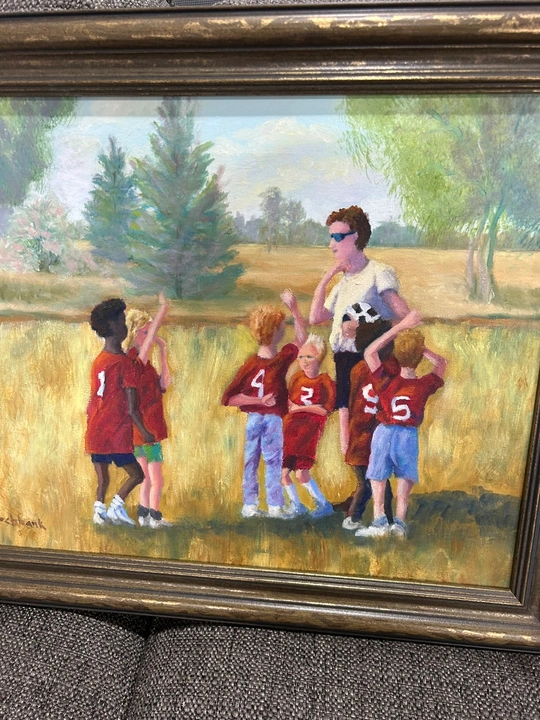 Framed Original Oil Painting of Youth Soccer Team
