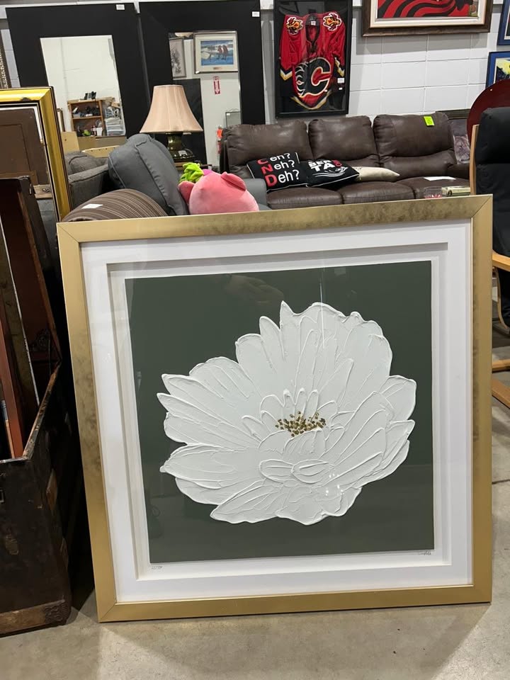 Large Framed White Flower Canvas Art